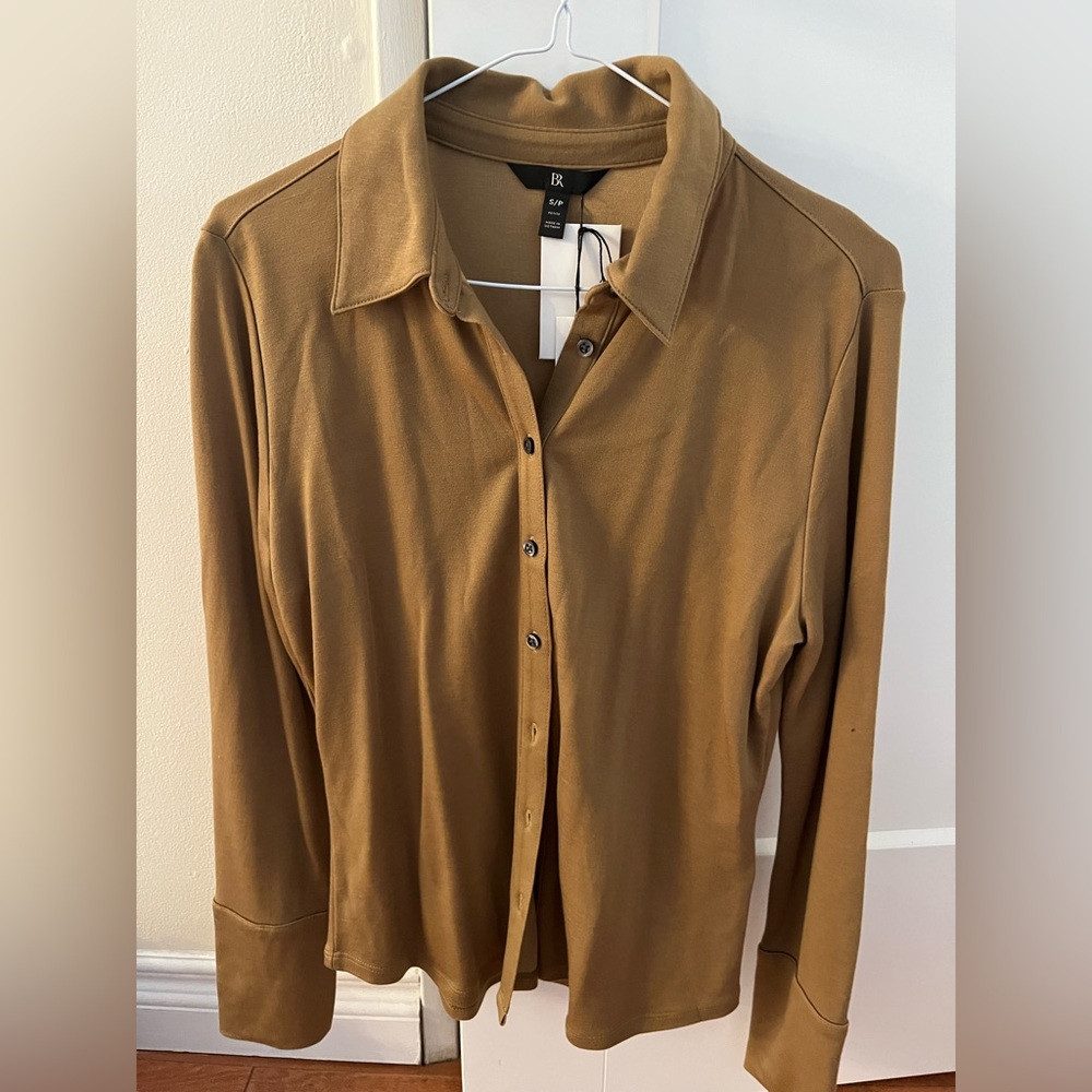 Banana Republic Carmel Button-Up Polo Shirt long sleeves nwt
